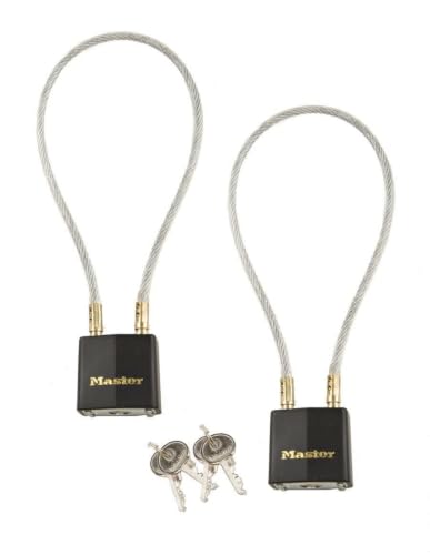 Motorcycle Helmet Lock-Master Lock 99KA - 2 Keyed Alike Cable Locks with 4 Keys