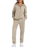 Prinbara Women 2 Piece Outfits Sweat Set 2024 Winter Oversized Sweatshirts Jogger Sweatpants Lounge Sets Fall Tracksuit Brown Medium