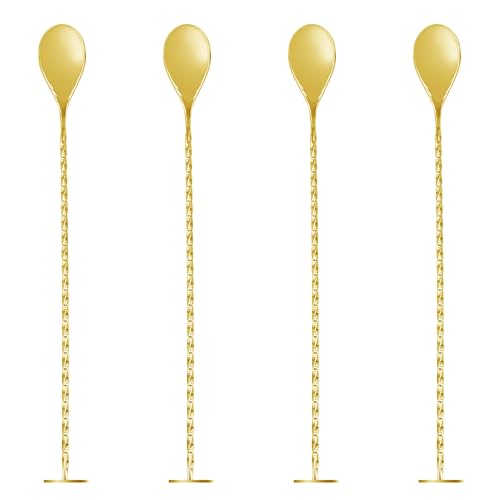 Homestia 4 Pcs Bar Spoon Cocktail Mixing Spoon - 8.5'' Long Stainless Steel Cocktail Stirrers with Polished Surface, Great for Professional and Home Use, Practical Gift for Drink Mixing Lovers (Gold)