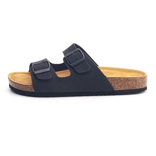 Image of E E EMPTY Sandals Women Adjustable Double-Buckle Smooth Sandals, Comfortable Cork Sandals Suitable for Both Men and Women, with Bow Support , Black , Size 8.5