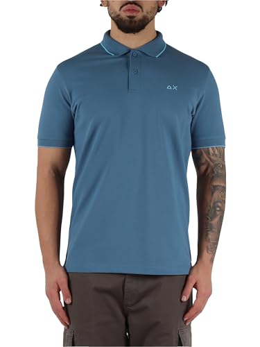 Polo uomo in cotone blu. SUN68 Polo Manica Corta A35110 Colletto con Riga Piccola Tg. L col. 80 Avio Scuro