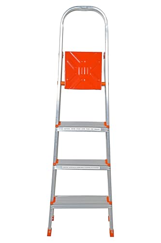 Image of Casa Copenhagen Designed in Denmark, 4-Step Foldable Aluminium Ladder Laser Cut with Super Advance Sure-Hinge Technology,7 Years Warranty- Orange
