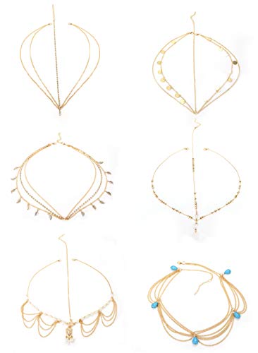 Milacolato 6 Piezas Joyas de Cadena de Cabeza Dorada para Mujeres niñas...