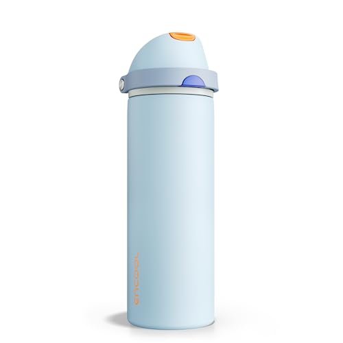 Image of ENCOOL Insulated Water Bottle with Straw Stainless Steel Water Bottle with Push Button Lid, Leak-Proof & BPA-Free, Keeps Cold for 24 Hours for Sports, Travel, Gym (24 oz, Hazy Blue-Blue)