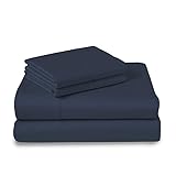 Pizuna Pure 100% Cotton Sheets Queen Size, Luxurious 400 Thread Count Long Staple Cotton Sateen Sheets Queen with 15inch Deep Pocket (Combed Dark Blue Cotton Sheets Queen)