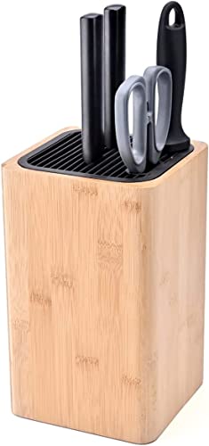 Bamboo Knife Block with Slots for Scissors and Sharpening Rod - Knife Holder for Safe Storage of Space Saving Knives - Image 5