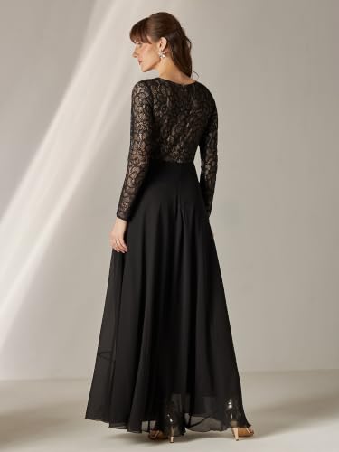 Image of Miss Chase Women's V-Neck Full Sleeve Self Design Lace-Overlaid Georgette Maxi Dress
