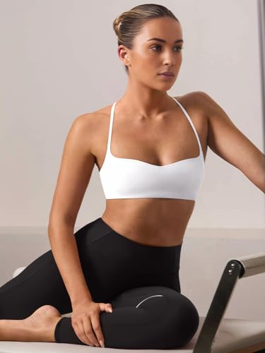 Image of LASLULU Womens Adjustable Spaghetti Straps Sports Bra Sweetheart Neck Wireless Padded Workout Yoga Crop Tops
