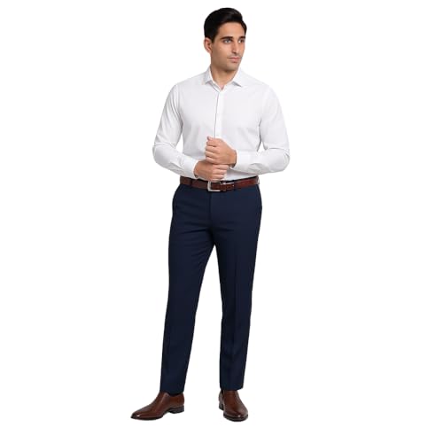 Image of Men's Stretchable Formal Trousers | Regular Fit Mid Rise Office Wear Pants | Elasticated Waistband 2 Inch Stretch | 4 Pocket Pant