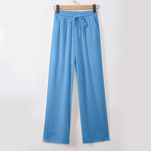 Women's Casual High Waist Wide Leg Pants Elastic Waistband Flowy Trousers Comfortable Vacation Pure Color4