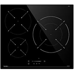 Horno De Inducción Precio Placa de inducción empotrable Hermitlux de 60cm de cristal, placa de inducción 3 fuegos, incluye 9 niveles de potencia y boost, bloqueo de seguridad, control táctil y temporizador, 7400W