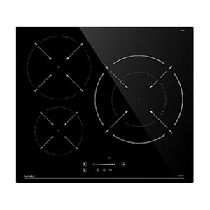 Hermitlux Induktionskochfeld 60cm, 3 Zonen Einbaus Kochfelder mit Power Booster, 9 Leistungsstufen Induktionskochplatte, Touch-Steuerung, 7400W
