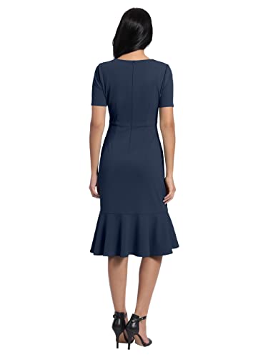 Image of London Times Women's V-Neck Dress - Flounce Hem, Twist Waist, Elegant Office & Event Wear