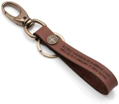 Chaveiro Couro Luxo Marrom Sao Bento (A Cruz Sagrada) religioso c...