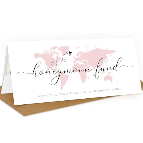 LUXAVELLA Wedding Money Envelopes for Cash Gifts, Honeymoon Fund Gift Card Holder, Travel Theme &...