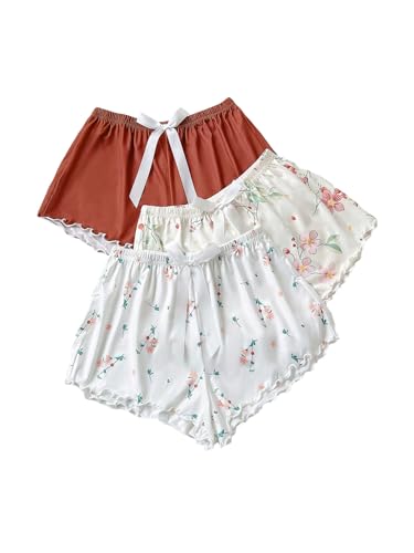 Image of WDIRARA Women's 3 Pack Plaid Letter Graphic Pajama Shorts Lounge Shorts