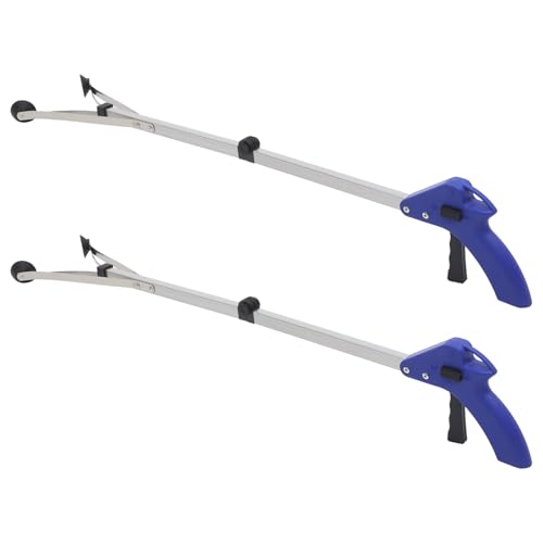 DECOMELODY 2 pièces Pince Ramasse Objets Pliable Alliage Aluminium Outil Extension pour Ramassage des Déchets Aide pour Personnes Âgées et Handicapées Lot de Bleu