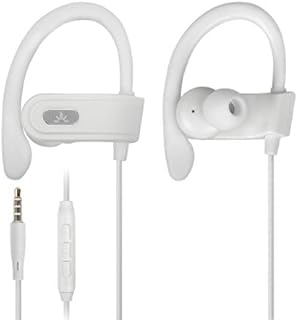 Avantree E171 - Sports Earbuds Wired with Microphone, Sweatproof Wrap Around Earphones with Over Ear Hook, In Ear Running Headphones for Workout Exercise Gym Compatible with Cell Phones - White