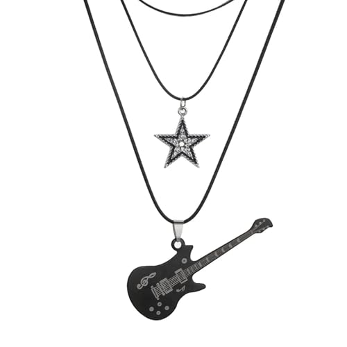 GlamRays Collar de estrella gótica vintage, punk, estrella, gargantilla, rock, rodillo, guitarra, capa, collar para mujeres y hombres, Eboy Egirl, Negro , L