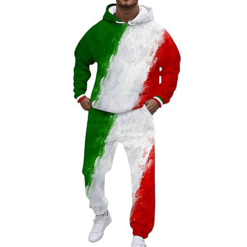 Munweiyu Traje de hombre con bandera de Italia, chándal para hombre, estampado de 2 piezas, sudadera con capucha y pantalones de chándal, ropa deportiva, traje de casa, traje deportivo