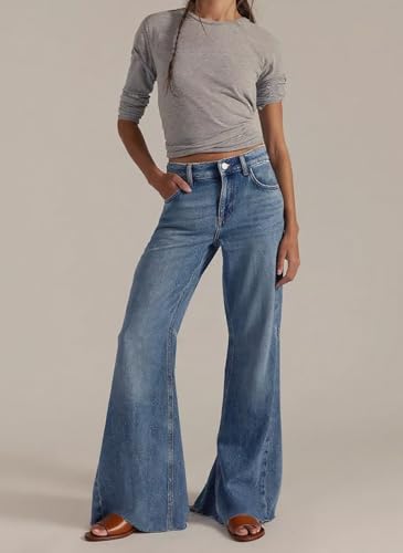 CHARTOU Women Patchwork Flared Denim Wide Leg Pants Y2k High Rise Floor Length Distressed Baggy Jeans2