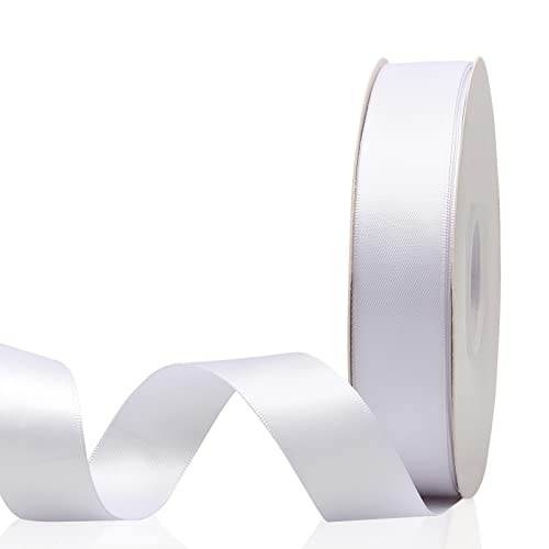 1" x 50 Yards White Double Faced Satin Ribbon,Solid Color High Density Fabric Ribbon Rolls,Great for Gift Wrapping,Sewing,Crafts,DIY Bows and Christmas,Wedding,Party Decoration
