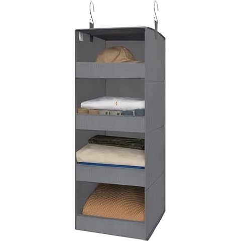 GRANNY SAYS 4-Shelf Hanging Organizer, Closet Hanging Shelves, Closet Hanging Storage Organizers, Organization for Bedroom, Living Room, Baby Nursery, Camper Accessories, Gray, 1-Pack Cover