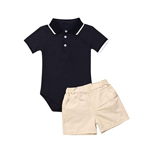 Newborn Baby Boy Girls One Piece Romper Cute Polo Bodysuit Jumpsuit Baby Summer Outfit (Aa Navy Blue, 12-18 Months)
