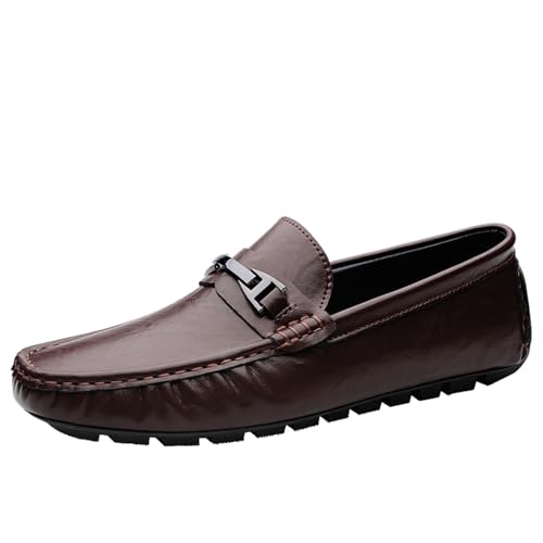 Men's Genuine Leather Slip On Flats Dress Loafers Casual Round Toe Penny Shoes Moccasins Driving Boat Shoes Smoking Slipper