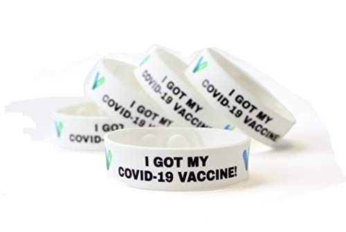 Wacky Buttons White with Black Text - I Got My Covid-19 Vaccine Recipient Notification CDC Encouraged Public Health Soft PVC Snap-Together Wristbands-100 Adult Wristbands