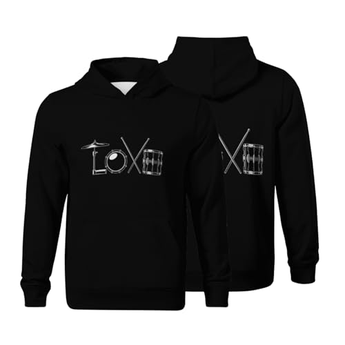 Kids Vintage Drummer Love Drumming Boys Girls Lightweight Kangaroo Pocket Fleece Hoodies