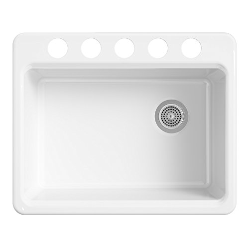 Kohler K-8668-5Ua2-0 Riverby 27 In. X 22 In. X 9-5/8 In. Undermount Single-Bowl Kitchen Sink With 5 Oversized Faucet Holes, White, 27" X 22" X 9-5/8" #TOP3