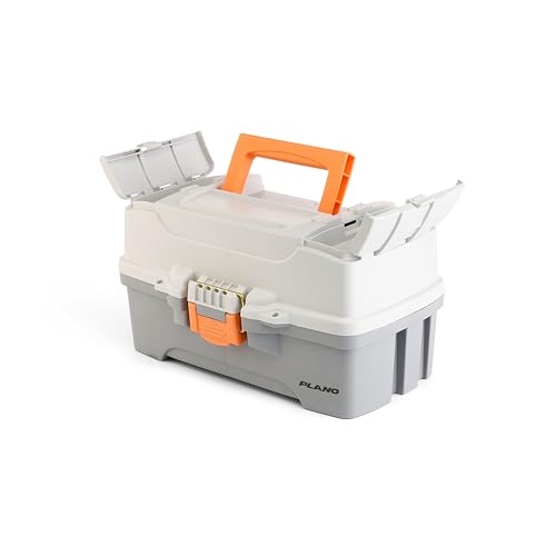 Image of Plano Two-Tray Tackle Box, Light Grey /Dark Grey, Rust-Proof Brass Latch, Top-Access Tray with Deep Storage, Made in the USA, Portable Fishing Gear Storage Organizer