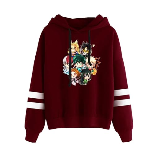 AIPILEI My Hero Academia - Sudadera con capucha de anime para hombres y mujeres, rojo vino, L