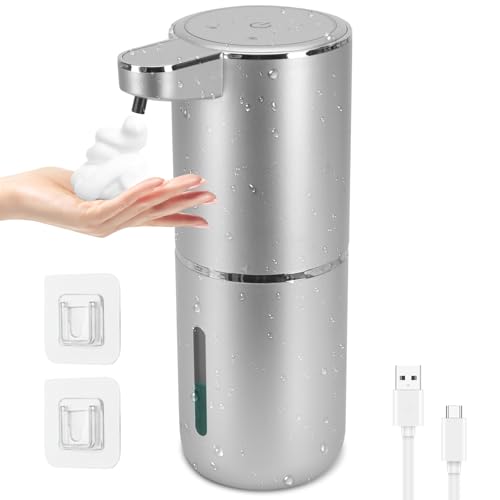 380ml Dispensador Jabon Baño Automático con Sensor, USB Recargable Dispensador Jabon Automatico con 4 Niveles Ajustables, Dispensador de Jabón Pared sin Contacto para Cocina, Baño