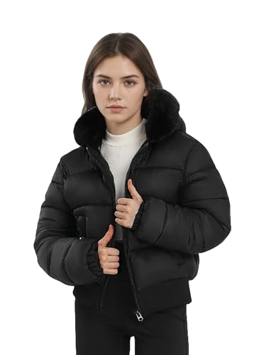 solomate Womens Winter Hooded Cropped Puffer Coats Long Sleeve Fleece Lined Jackets Quilted Short Outwear2