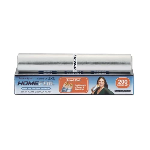 Image of HOMEFOIL 2-in-1 Paper & Silver Converted Aluminium Foil (200 Grams Net) for Food Packing | Keeps Food Fresh | Ideal for Food Wrapping, Packing, Storing and Serving | 13.22 Meter Net Guaranteed Length