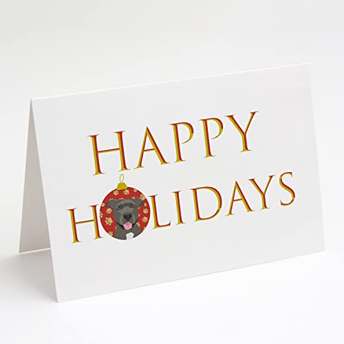 Caroline's Treasures CK9286GCA7P Pit Bull Blue #3 Happy Holidays Greeting Cards and Envelopes Pack of 8 Blank Cards with Envelopes Whimsical A7 Size 5x7 Blank Note Cards