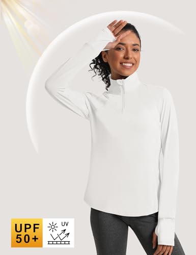 IECCP Camisetas femininas de manga comprida com proteção solar e zíper de um quarto pulôver verão se