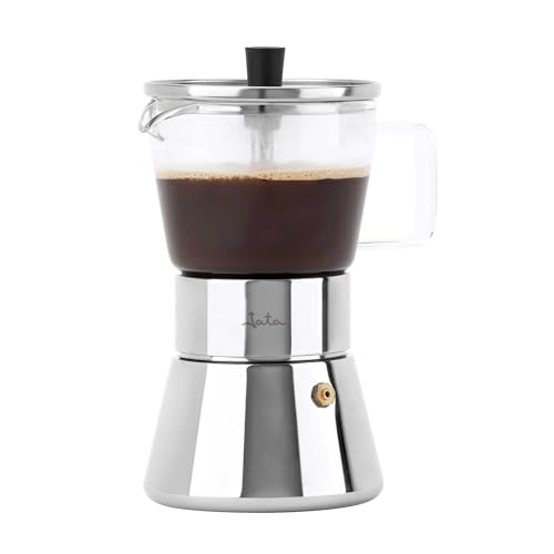 Imagen de JATA HOGAR HCAF5507 Cafetera Italiana Inducción 6 Tazas  Acero Inoxidable con Jarra de Borosilicato