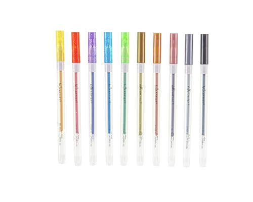 Image of Gel Pens, Set of 10, Metallic and Glitter Colors, Vibrant Colors, Non-Toxic, For Artists, Journaling, Drawing, Coloring, Quick Drying