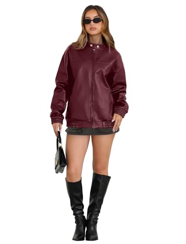 Image of Sampeel Leather Jacket Women Faux Oversized Motorcycle Bomber Coats 2026 Fall Fashion Outfits Winter Clothes