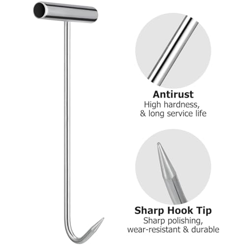 Image of DOITOOL 2Pcs Heavy Duty Manhole Cover Hook Lifter, T-Shaped Stainless Steel Manhole Lifting Hooks, Multipurpose Lifting and Pulling Tool for Septic Tanks, Storm Drains, Sewer Lids and More, 11.4 Inch