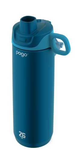Pogo Active Vacuum Insulated Stainless Steel Water Bottle With Leak Proof Chug Lid And Silicone Carry Loop, Powdercoat, Poseidon, 26 Oz #TOP1