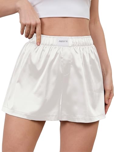 Mawor Womens Silk Summer Boxer Shorts Soft Comfy Pajama Sleep Lounge Satin Bottoms Sweat Cute Flowy Loose Pj Sleepwear