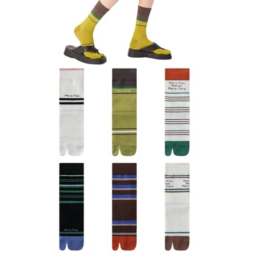 Cute Stripes Two Toe Crew Socks Flip Flop Wooden Clogs Soft Comfort Cotton Casual Socks For Teen Girls