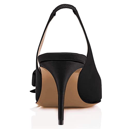 LEMUTISME Women's Elegant Satin Closed Pointed Toe Heel Sandals Sexy Slingback Slip on Dress Pumps Shoes with Bow for Evening Prom4