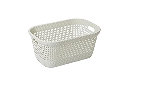 DEA HOME Z438M008 Cesta Portapanni Rattan, 45 L, 60x40x26, Bianco