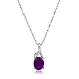 Oval Cut Genuine Amethyst Pendant Necklace for Women in 925 Sterling Silver on 18 Inch Chain and...