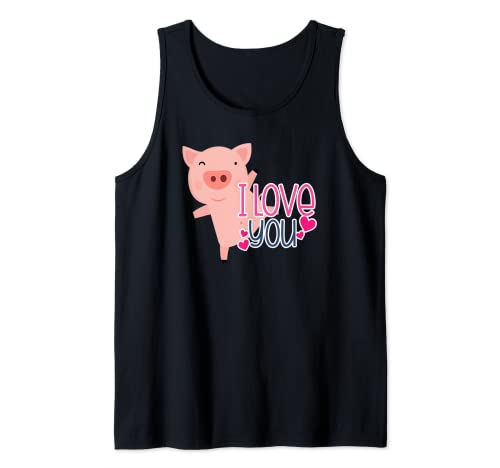 Cute Pig I Love You Valentines Day Gift for Kids Girls Tank Top